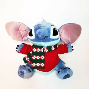 Disney Store Holiday Stitch 12" Plush Toy Christmas Red Sweater Argyle Scarf-NWT